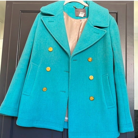 J Crew Turquoise Wool Peacoat Coat Blue Green Teal sz 8P 8 petite - Picture 2 of 7